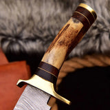 Custom Hand Forged Damascus Steel Hinting Knife Brass Guard & Stag Handle HSHK-113  Himalayan steel