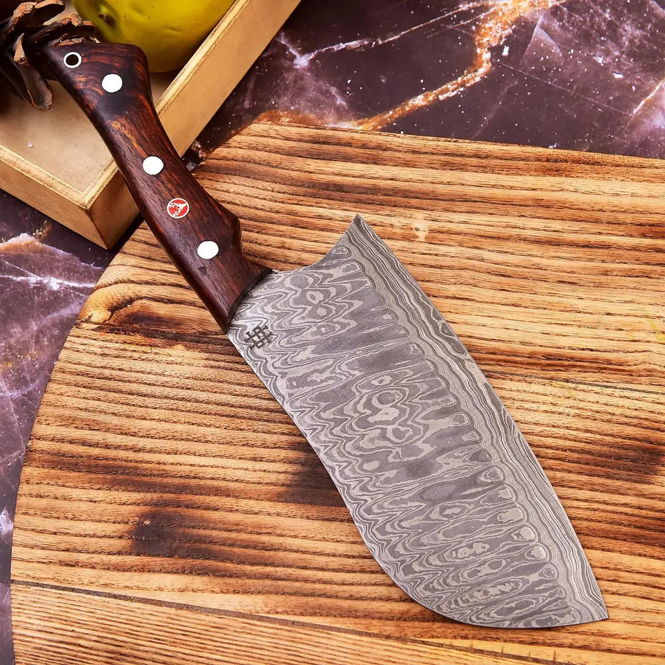 11" Custom Handmade Damascus Steel Cleaver Knife With Walnut Handle-Best Chef Knife HSCK-513  Himalayan steel