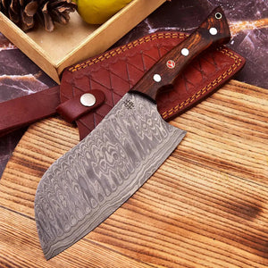 11" Custom Handmade Damascus Steel Cleaver Knife With Walnut Handle-Best Chef Knife HSCK-513  Himalayan steel