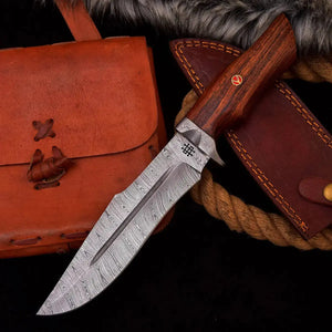 12" Handmade Damascus Steel Hunting Knife-Fixed Blade Camping Knife With Leather Sheath HSHK-108  Himalayan steel