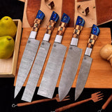 5-Piece Hand Forged Damascus Steel Chef's Knife Set with Wood Handles-Premium Kitchen Knife Set HSKK-204  Himalayan steel