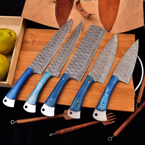 5-Piece Premium Handmade Forged Damascus Steel Chef's Knife-Kitchen Knife Set HSKK-208  Himalayan steel