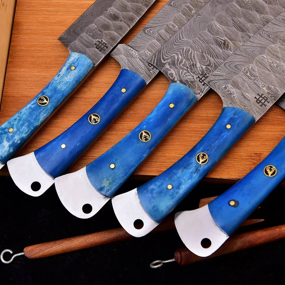 5-Piece Premium Handmade Forged Damascus Steel Chef's Knife-Kitchen Knife Set HSKK-208  Himalayan steel