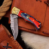 Custom Handmade Damascus Steel Folding Pocket Knife with Engraved Bolster-Camping Folding Blade HSFK-4016  Himalayan steel