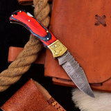 Custom Handmade Damascus Steel Folding Pocket Knife with Engraved Bolster-Camping Folding Blade HSFK-4016  Himalayan steel