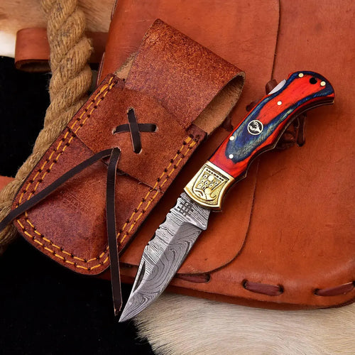 Custom Handmade Damascus Steel Folding Pocket Knife with Engraved Bolster-Camping Folding Blade HSFK-4016  Himalayan steel