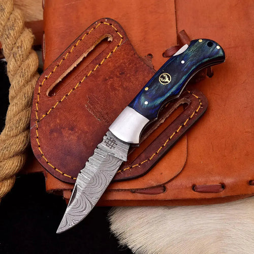 Custom Handmade Damascus Steel Folding Pocket Knife with Steel Bolster-Camping Folding Blade HSFK-4013  Himalayan steel