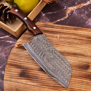 Custom Handmade Forged Damascus Steel Cleaver Chef's Knife With Leather Sheath HSCK-514  Himalayan steel