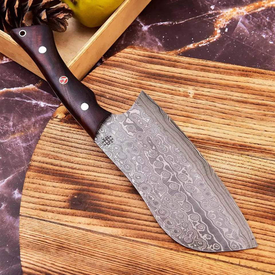 Custom Handmade Forged Damascus Steel Cleaver Chef's Knife With Leather Sheath HSCK-514  Himalayan steel