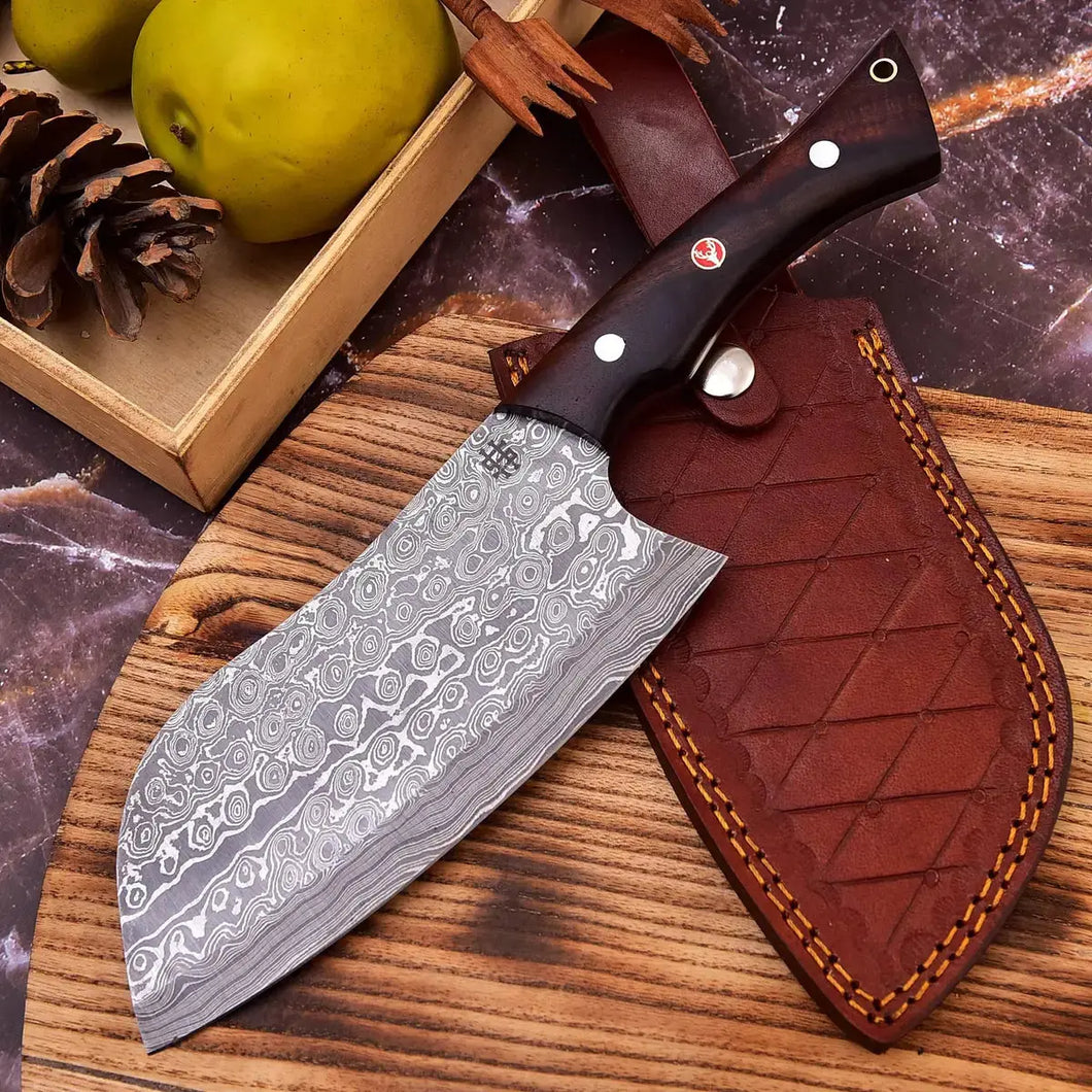 Custom Handmade Forged Damascus Steel Cleaver Chef's Knife With Leather Sheath HSCK-514  Himalayan steel