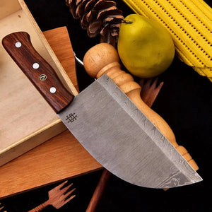 Custom Handmade Forged Damascus Steel Cleaver Knife With Leather Sheath-Best Chef Knife  Himalayan steel