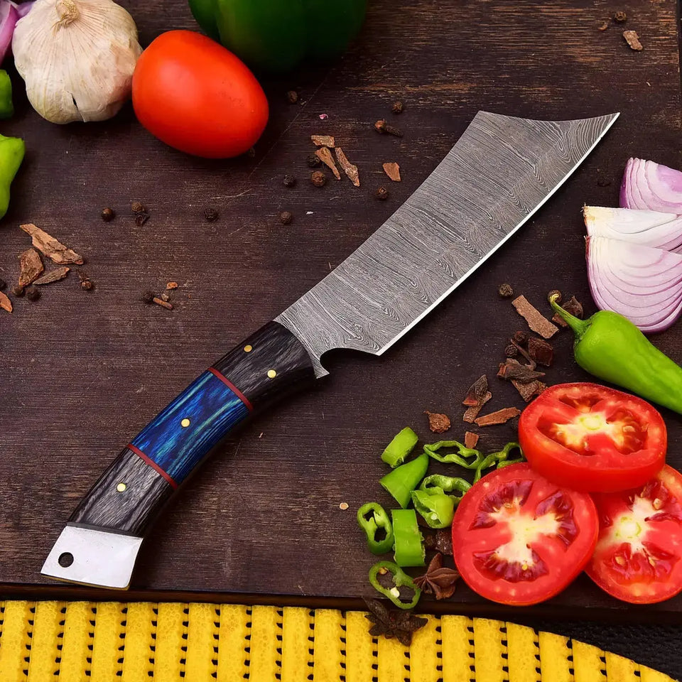 Custom Handmade Forged Damascus Steel Skinner Knife-Full Tang Cleaver Knife HSHK-120  Himalayan steel