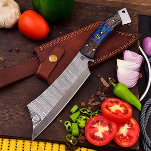 Custom Handmade Forged Damascus Steel Skinner Knife-Full Tang Cleaver Knife HSHK-120  Himalayan steel