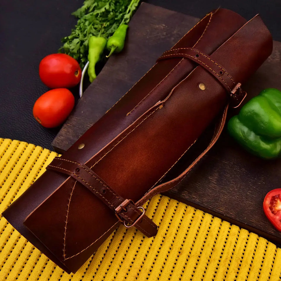 Custom Made J2 Steel Kitchen Knives 4-Piece Handmade Chef Knife Set With Leather Cover HSKK-209  Himalayan steel