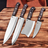 Custom Made J2 Steel Kitchen Knives 4-Piece Handmade Chef Knife Set With Leather Cover HSKK-209  Himalayan steel