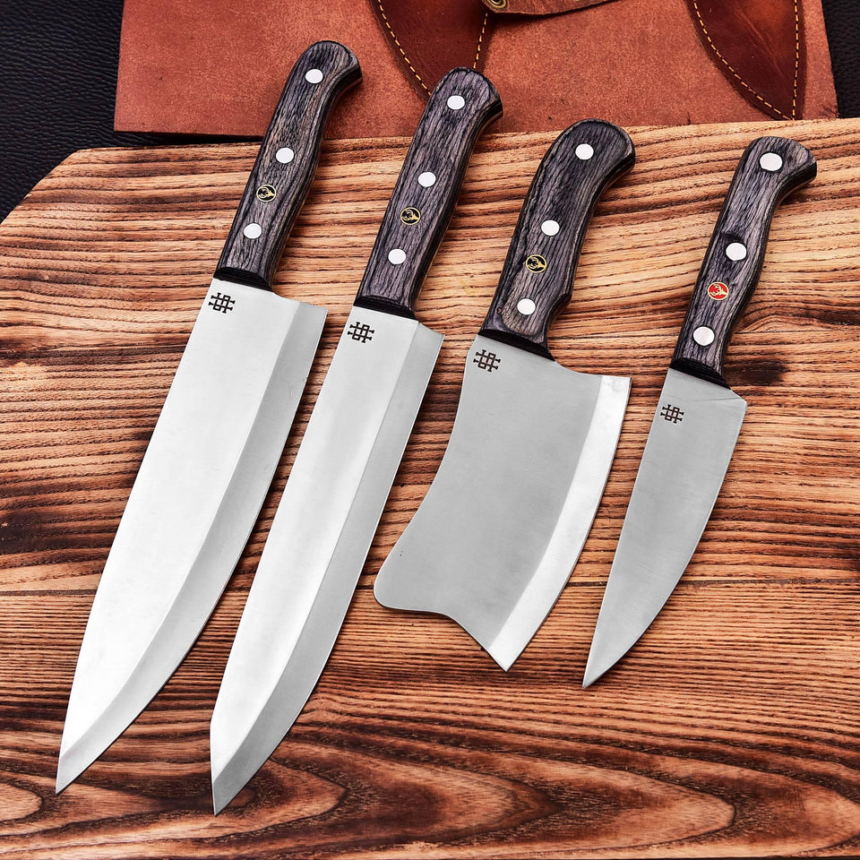 Custom Handmade J2 Steel 4-Piece Chef Knife Set HSKK-209 - Himalayan steel