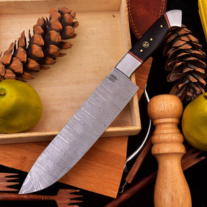 Damascus Chef Knives with Micarta & Pakkawood Handles – 7 Knife Set