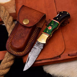 Damascus Pocket Craft Knife with Steel Bolster and Hard Wood Handle HSFK-4015 - Himalayan steel