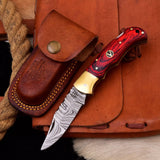 Damascus steel Pocket Craft knife bolster and Hard wood handle HSFK-4019 - Himalayan steel