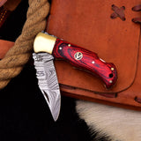 Damascus steel Pocket Craft knife bolster and Hard wood handle HSFK-4019 - Himalayan steel