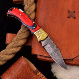 Damascus Pocket Craft Knife with Steel Bolster and Hardwood Handle HSFK-4016 - Himalayan steel