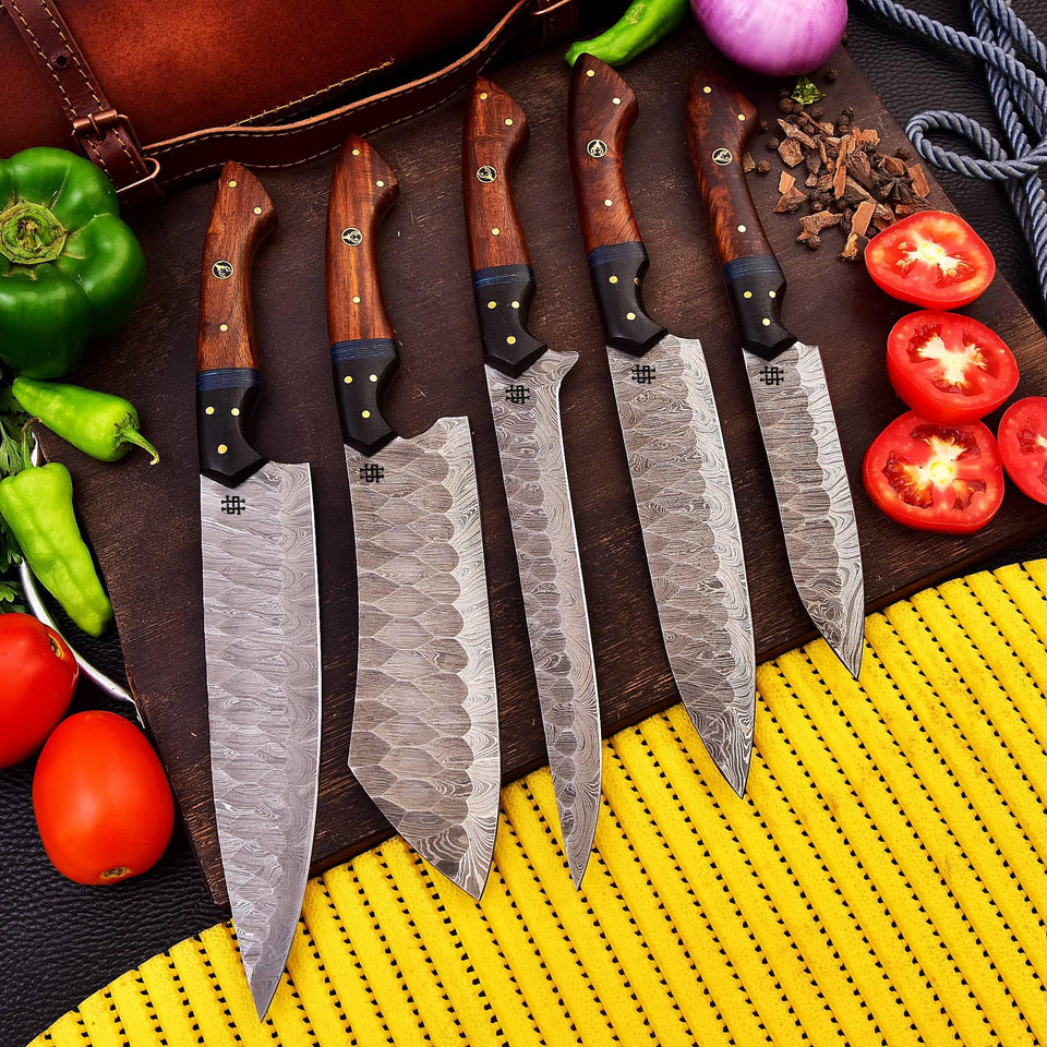 Handmade 5-Piece Chef Knife Set with Micarta & Walnut Handles HSKK-207 - Himalayan steel