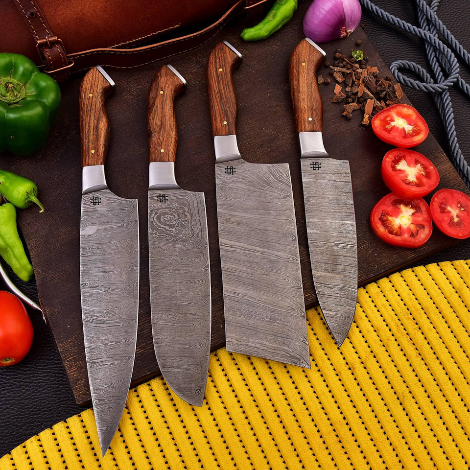 Handmade Twist Damascus Steel Precision 4-Piece Chef Knife Set HSKK-202 - Himalayan steel