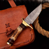 Custom Hand Forged Damascus Steel Fishing Brass Guard fishing Knife & Stag Handle and Hard Wood Spacers HSHK-113 - Himalayan steel