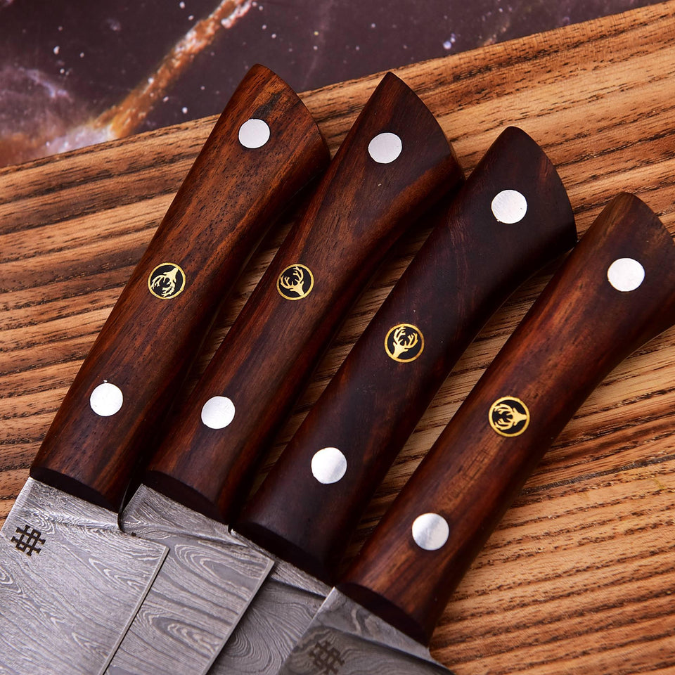 4 pieces Custom handmade twist Damascus steel paring chef knife set HSKK-205 - Himalayan steel