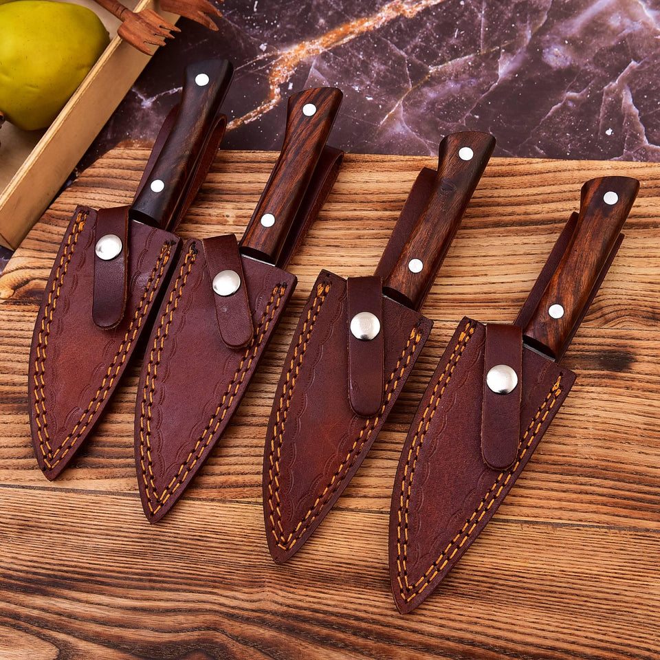 4 pieces Custom handmade twist Damascus steel paring chef knife set HSKK-205 - Himalayan steel