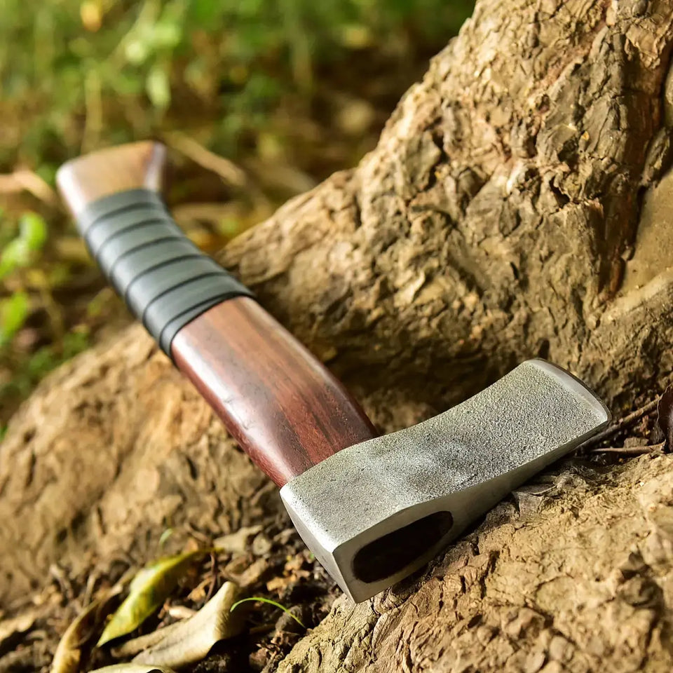 Handmade Carbon Steel Axe with Leather Wrapping-Multifunctional Outdoor Survival Axe HSAX-307  Himalayan steel