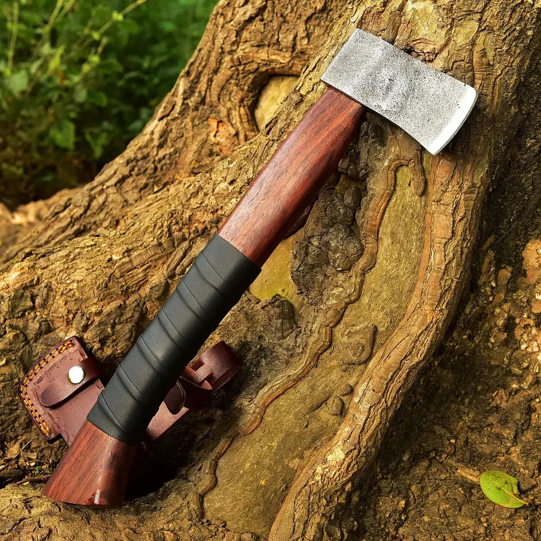 Handmade Carbon Steel Axe with Leather Wrapping-Multifunctional Outdoor Survival Axe HSAX-307  Himalayan steel