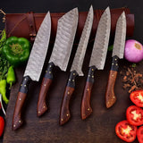 Handmade Damascus Steel Chef's Knife Set-5-Piece Kitchen Knife Set with Micarta Handles HSKK-207  Himalayan steel