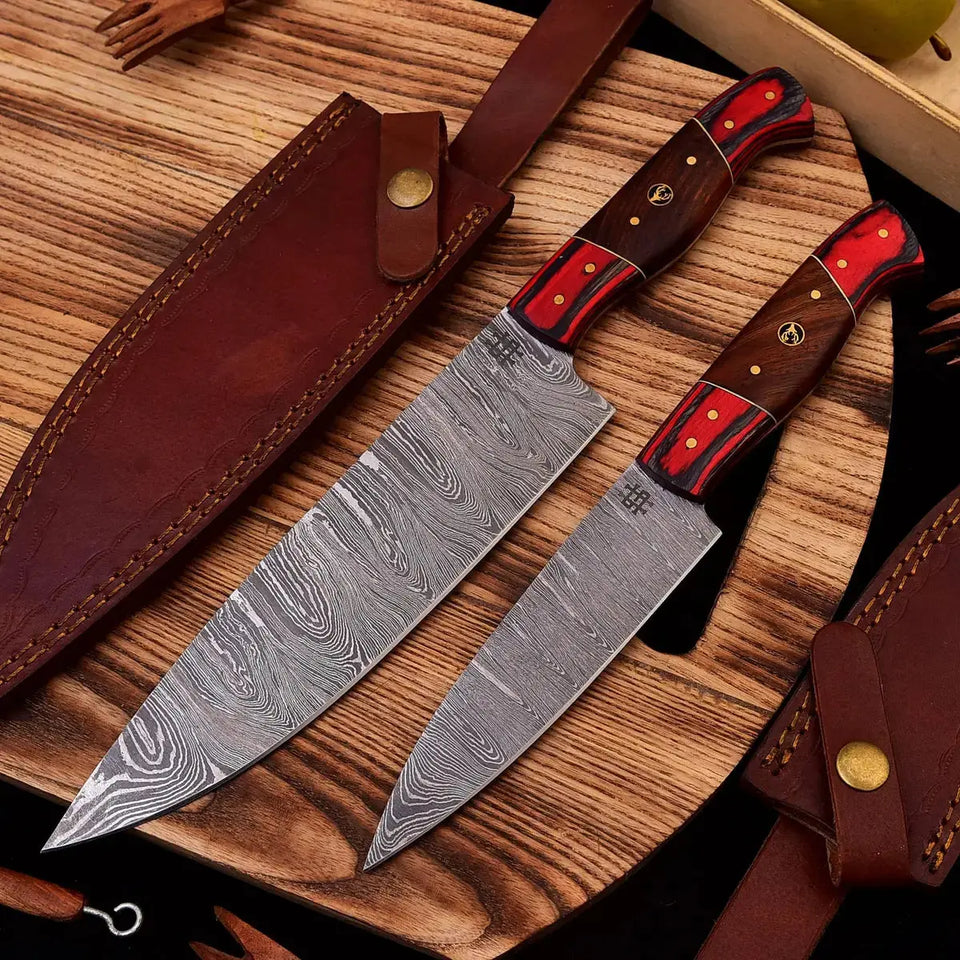 Handmade Forged Damascus Steel Profession Chef's Knife-2 Piece Kitchen Knife Set HSKK-2013  Himalayan steel