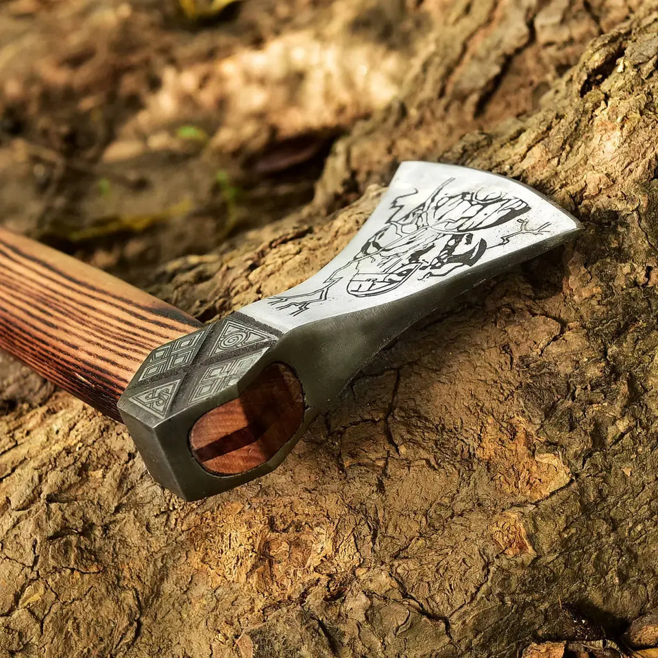 Handmade Forged High Carbon Steel Viking Axe-Viking Bearded Camping Axe HSAX-306  Himalayan steel