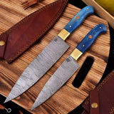 Luxury Blue-Handmade Forged Damascus Steel Chef's Knife-2 pieces Kitchen Knife Set HSKK-2014  Himalayan steel