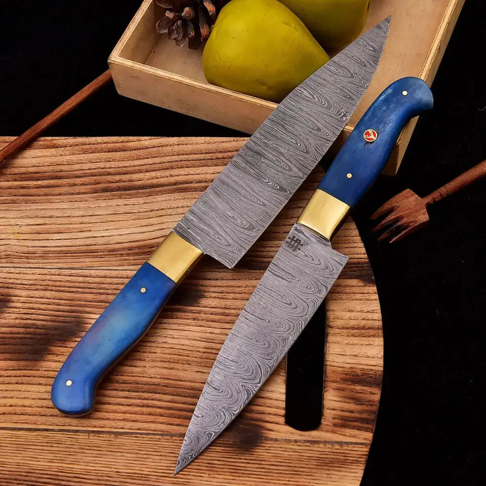 Luxury Blue-Handmade Forged Damascus Steel Chef's Knife-2 pieces Kitchen Knife Set HSKK-2014  Himalayan steel