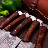 Premium Handmade Damascus Steel Kitchen Knife Set-5 Piece Chef's Knife With Leather Roll HSKK-201  Himalayan steel