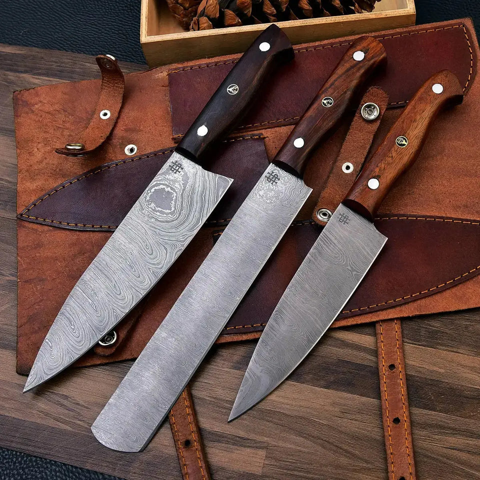 Special Himalayan Damascus Steel Chef Set-Kitchen Knives Set of 3 HSKK-206  Himalayan steel