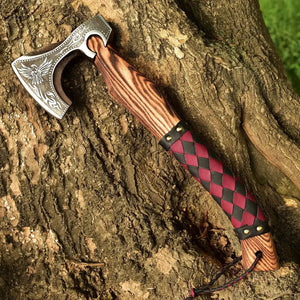 Viking-Handmade High Carbon Steel Tomahawk Axe With Leather Sheath-Best Gift For Him HSAX-311  Himalayan steel