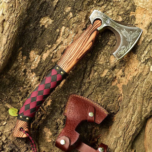 Viking-Handmade High Carbon Steel Tomahawk Axe With Leather Sheath-Best Gift For Him HSAX-311  Himalayan steel