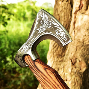 Viking-Handmade High Carbon Steel Tomahawk Axe With Leather Sheath-Best Gift For Him HSAX-311  Himalayan steel