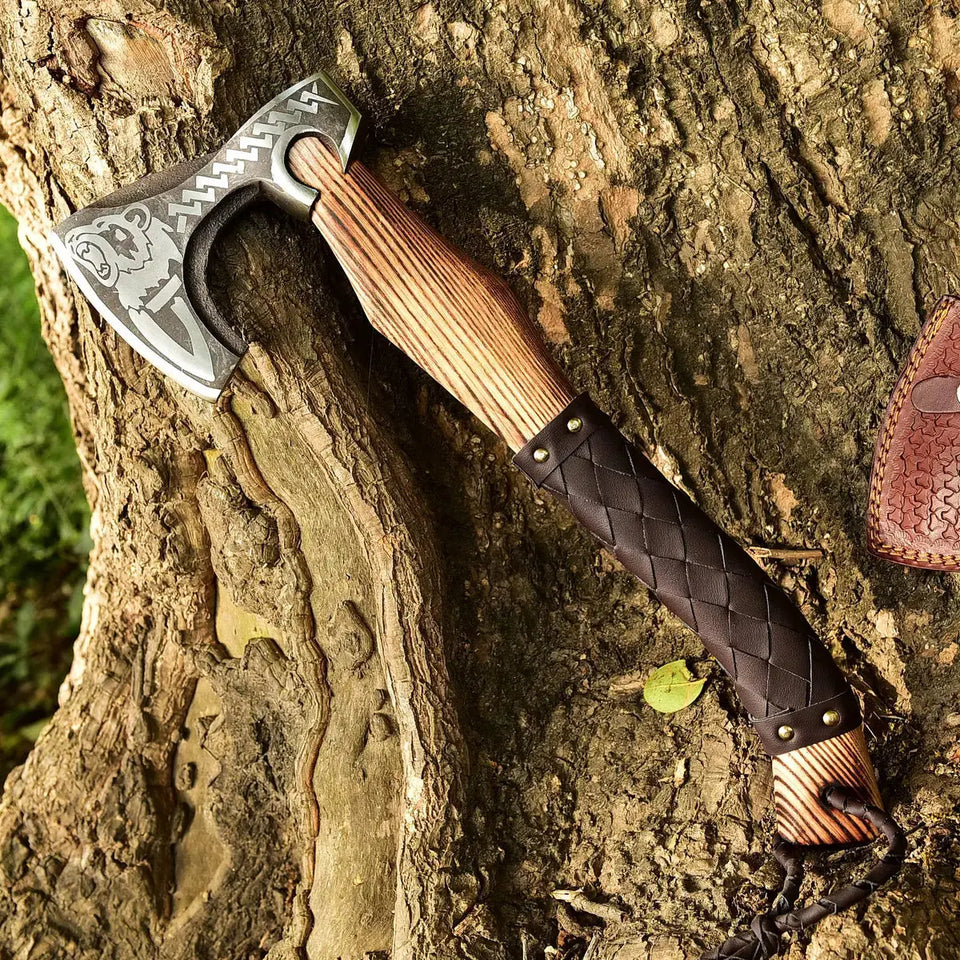 Vikings Axe-Handmade Forged High Carbon Steel Tomahawk Throwing Axe with Ash Wood Handle- HSAX-310  Himalayan steel