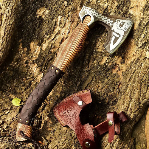 Vikings Axe-Handmade Forged High Carbon Steel Tomahawk Throwing Axe with Ash Wood Handle- HSAX-310  Himalayan steel